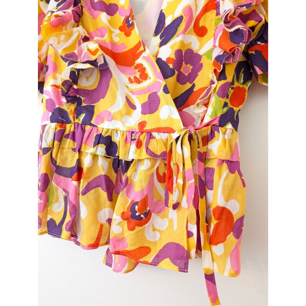 J.Crew Ruffle Wrap Top Ratti Curly Floral M - Picture 3 of 6